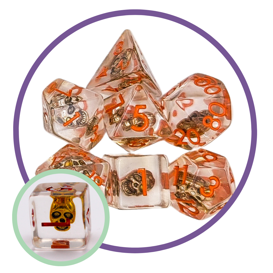 Skull Gold Inclusion Dice Set