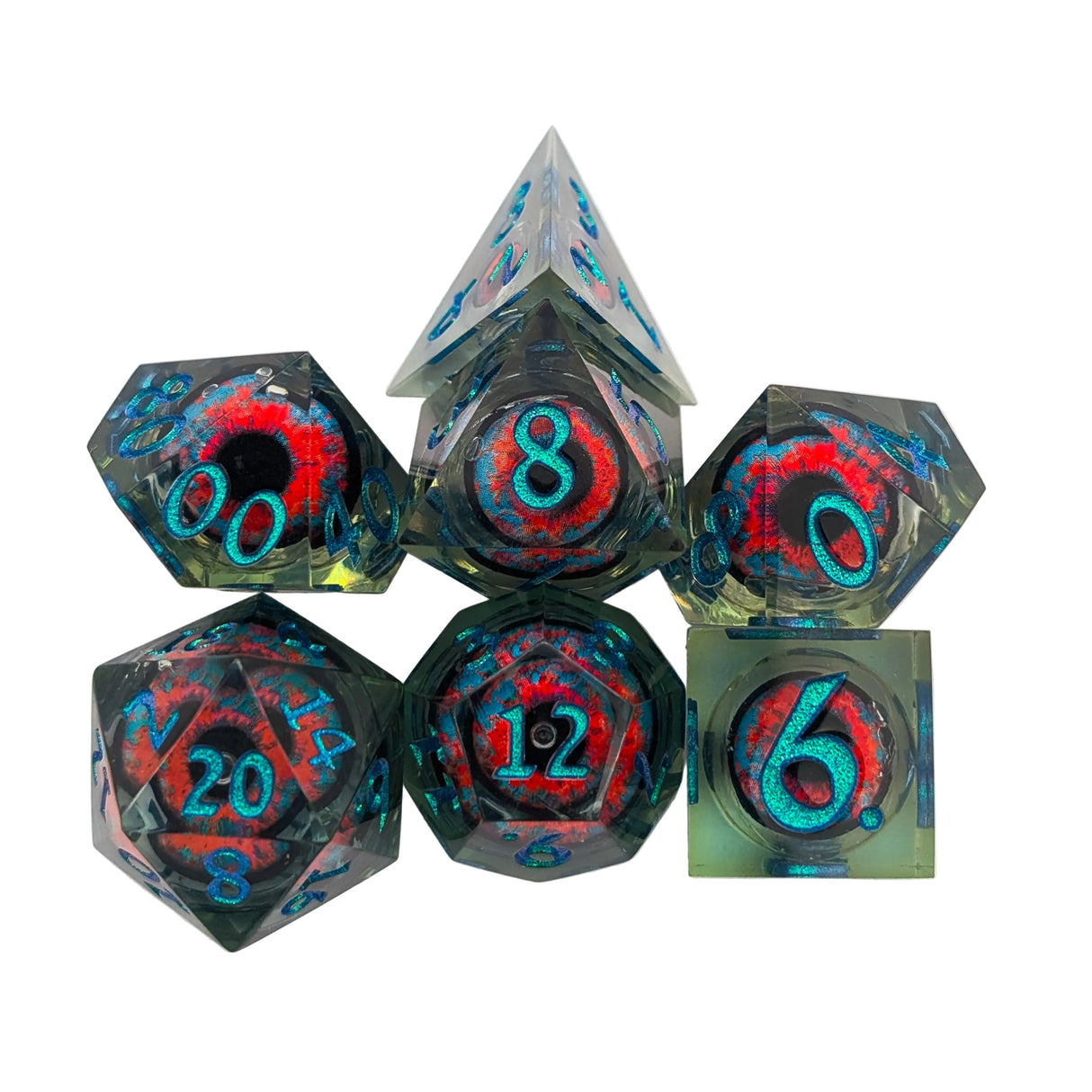 Hydra Eye Blue and Orange Liquid Core Dice Set