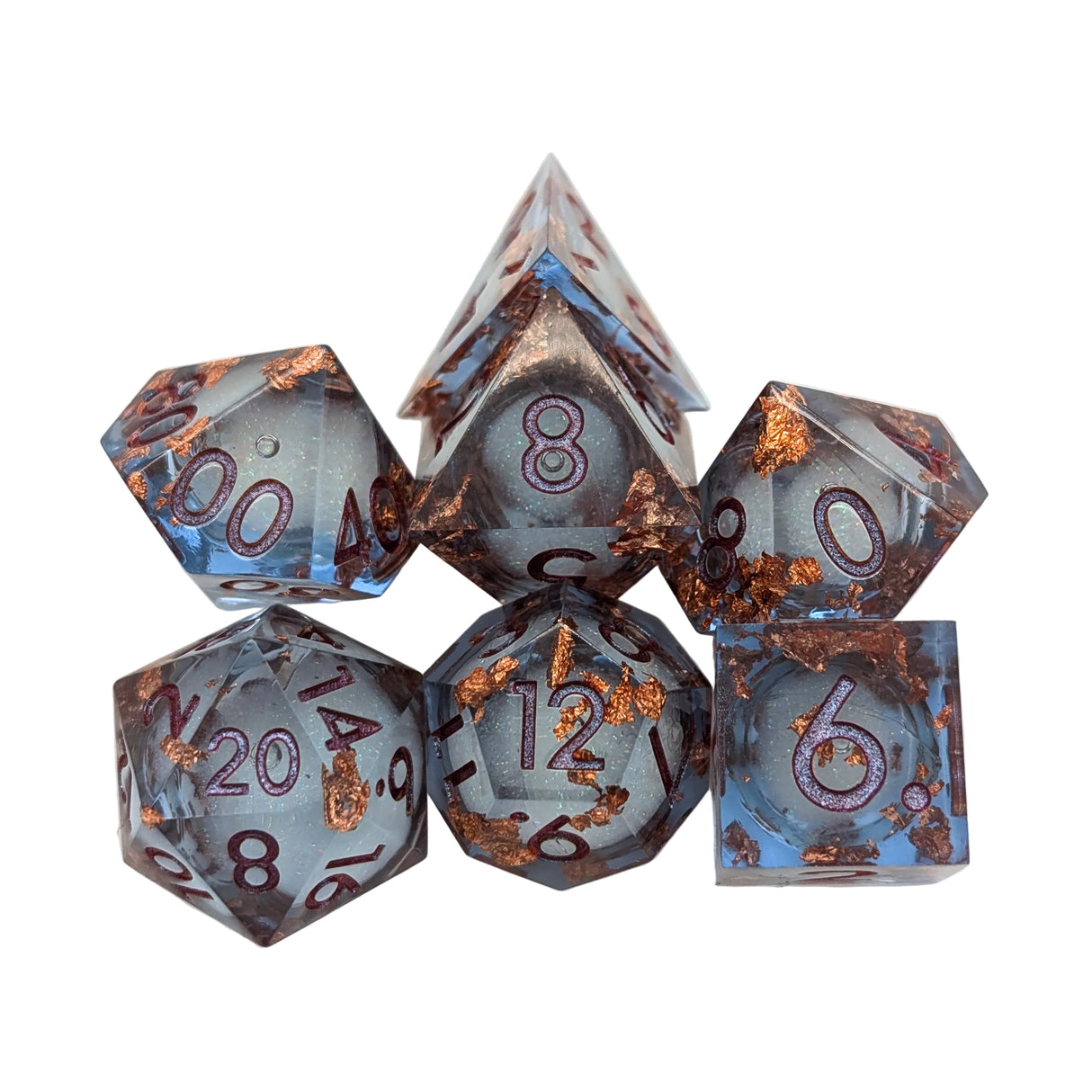 Foil Blue and Bronze Liquid Core Dice Set