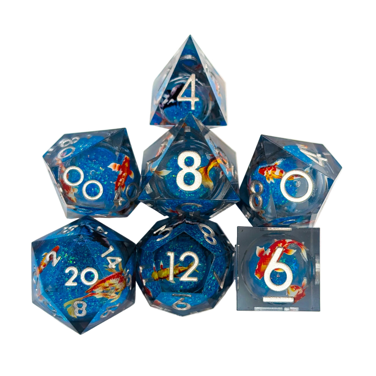 Print Koi Fish Silver Liquid Core Dice Set