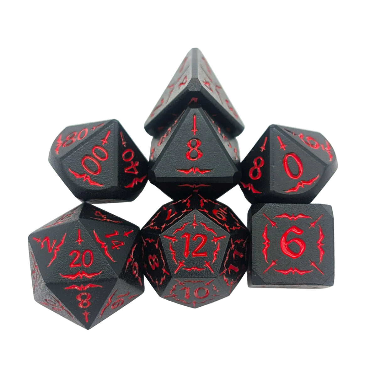 Arcana Black and Red Metal Dice Set