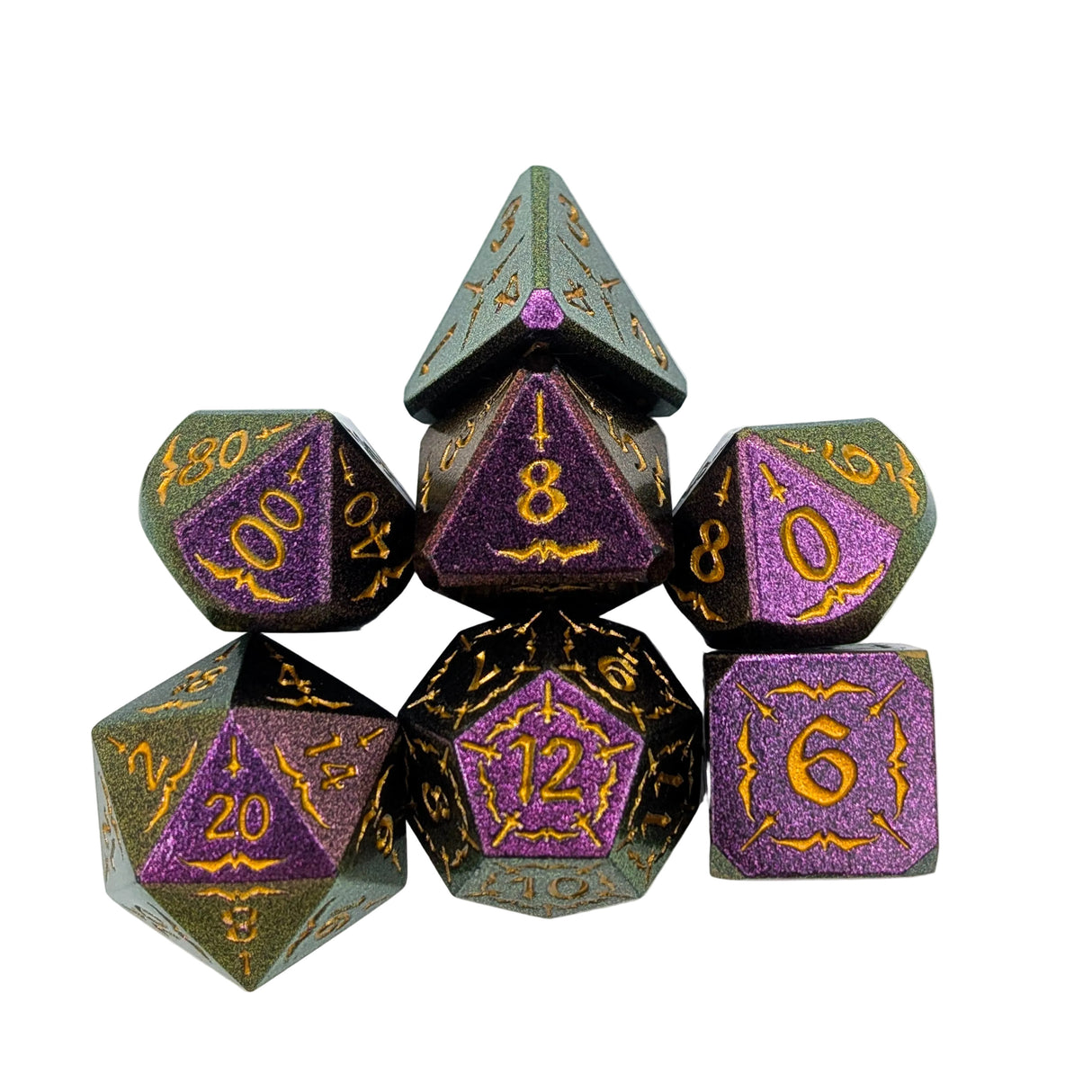Arcana Purple and Gold Metal Dice Set