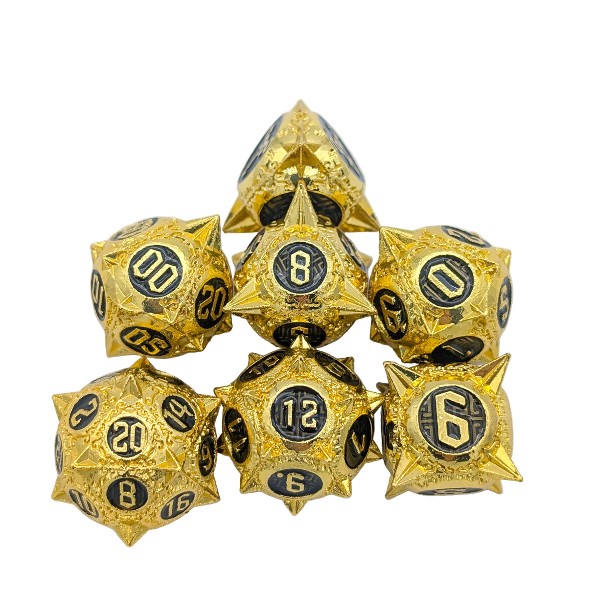 Caltrops Gold and Black Metal Dice Set