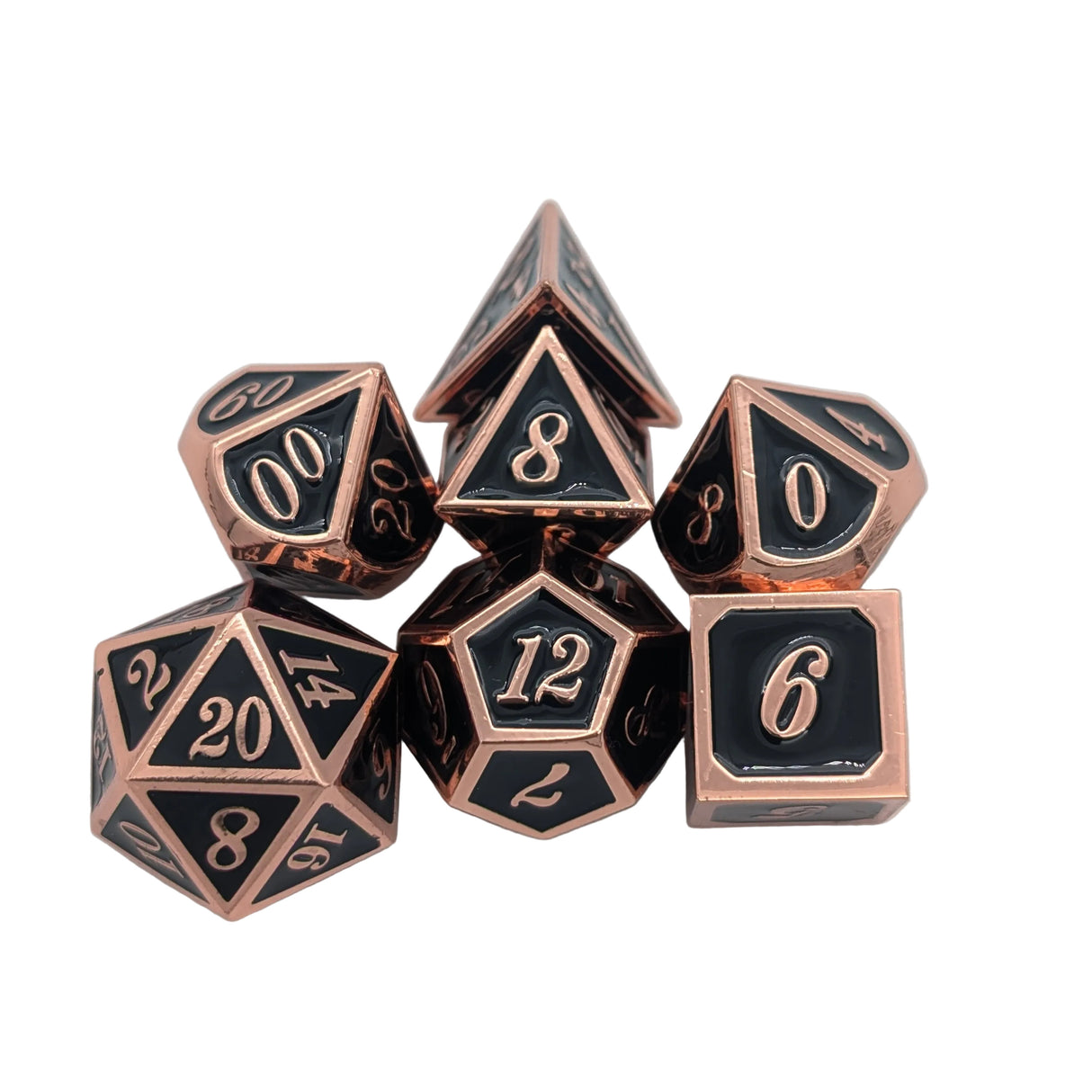 Simple Black and Copper Metal Dice Set