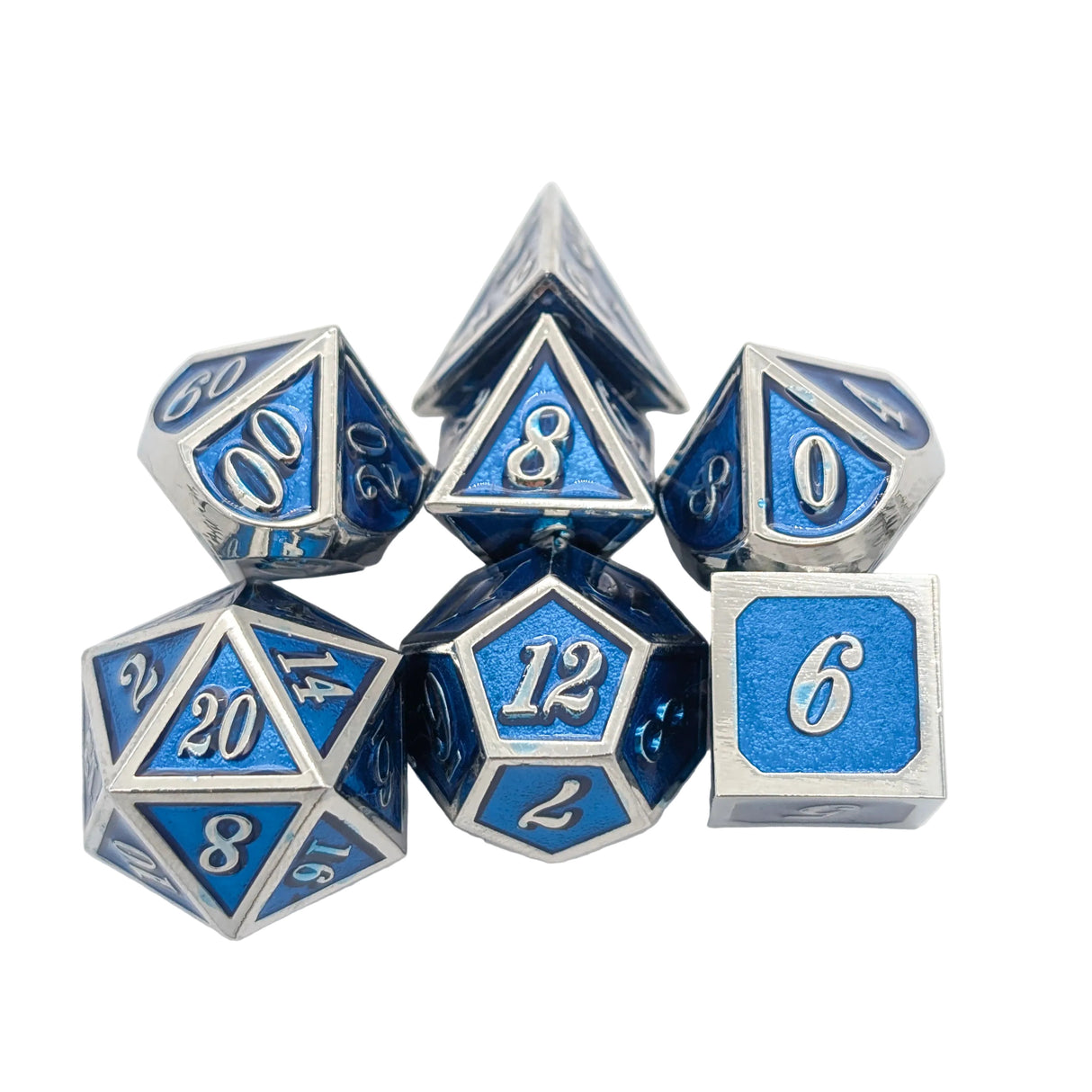Simple Blue and Silver Metal Dice Set