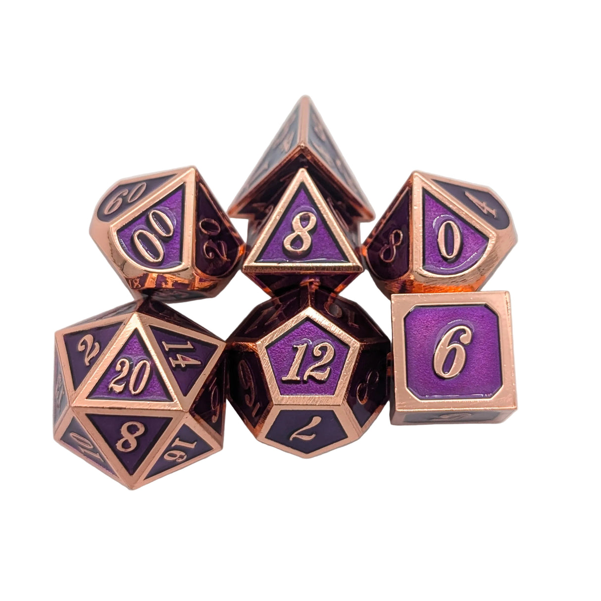 Simple Purple and Rose Gold Metal Dice Set