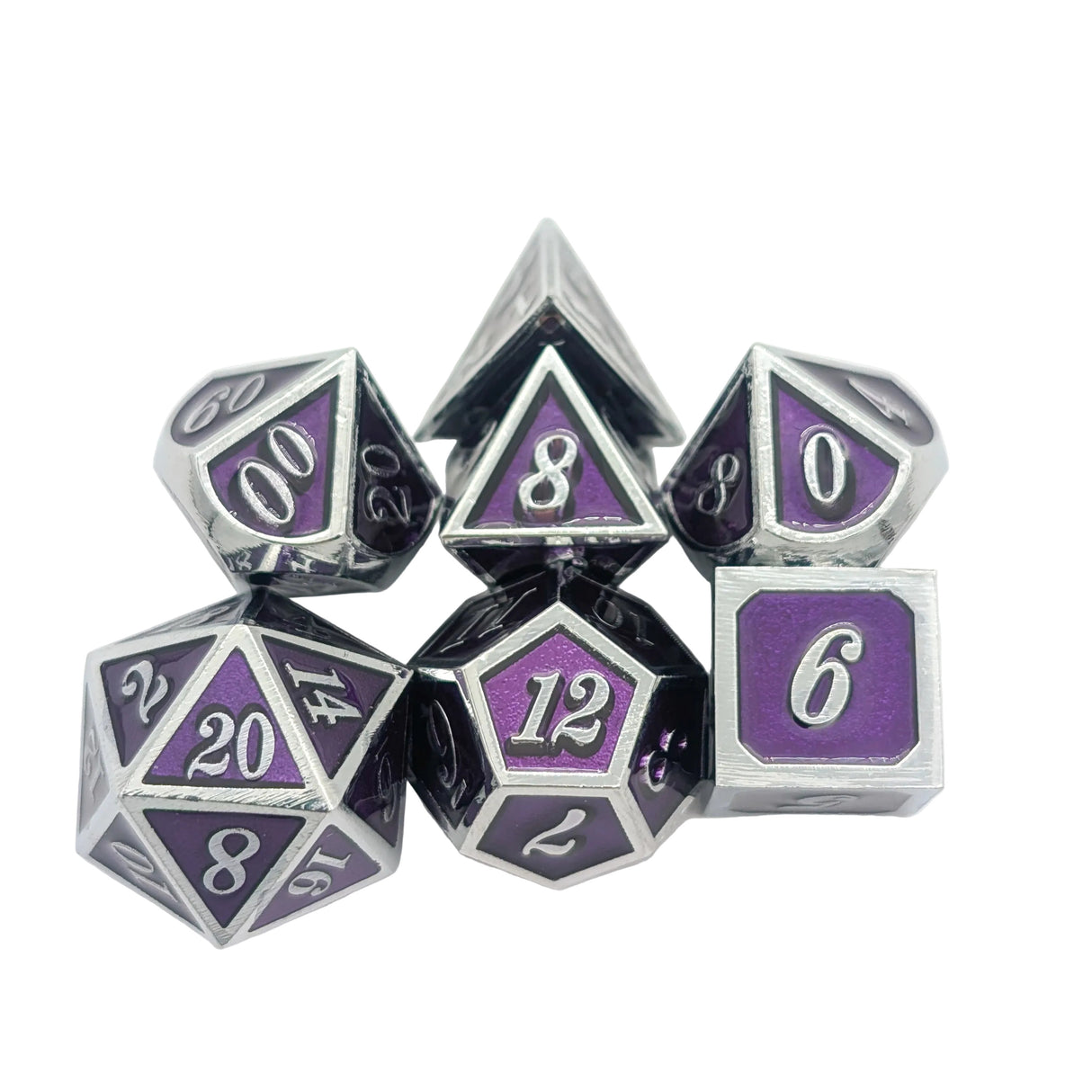 Simple Purple and Silver Metal Dice Set