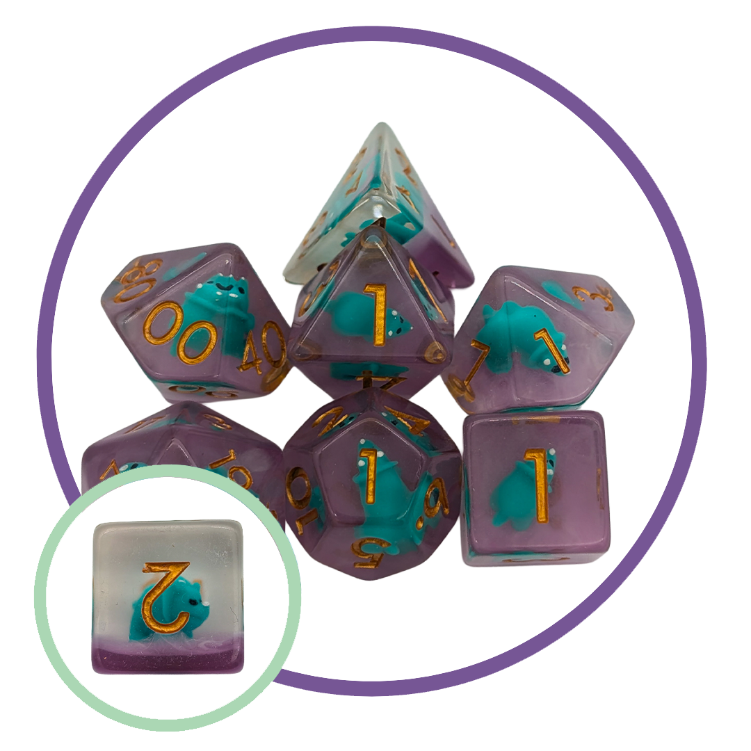 Triceratops Green Inclusion Dice Set