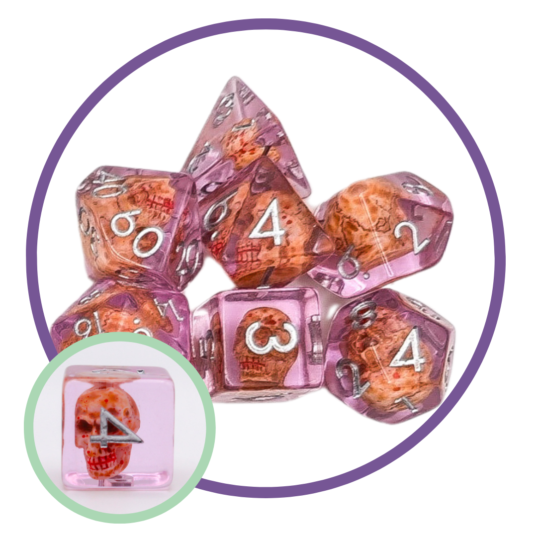 Skull Pink Inclusion Dice Set