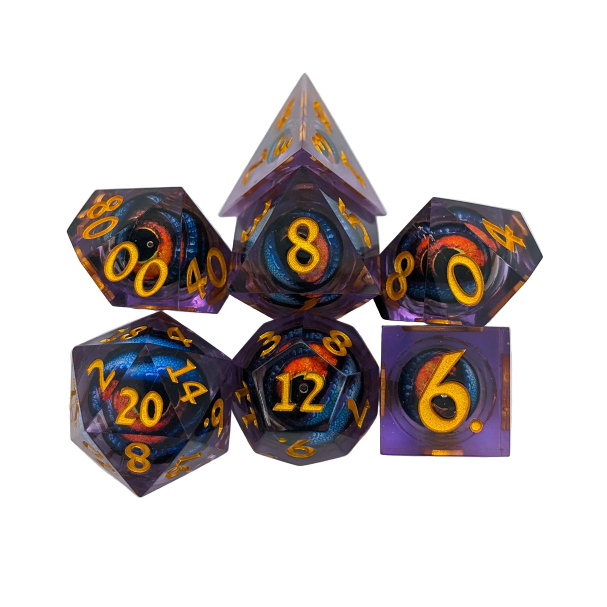 Dragon Eye Purple and Orange Liquid Core Dice Set