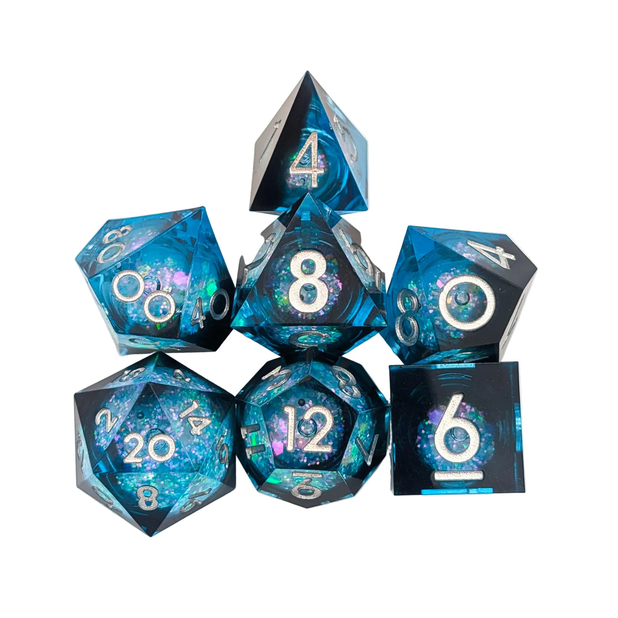 Shimmer Black and Blue Liquid Core Dice Set