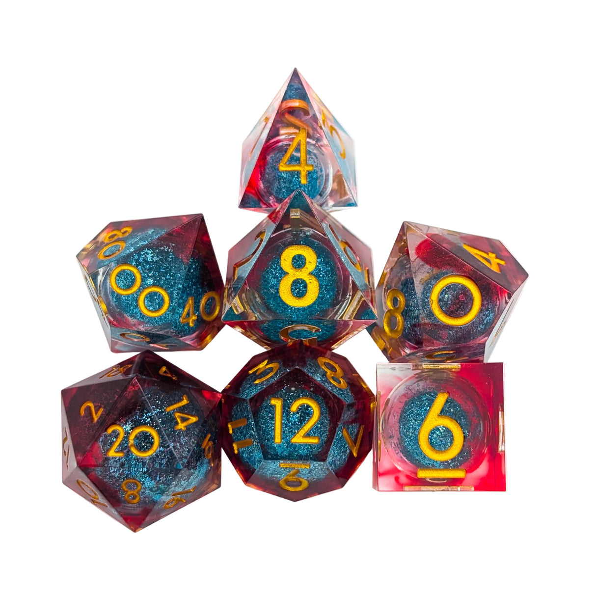 Shimmer Red and Blue Liquid Core Dice Set