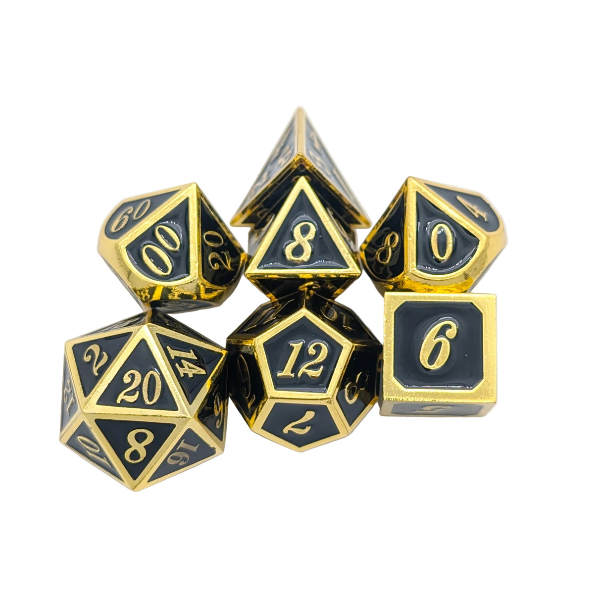 Simple Black and Gold Metal Dice Set