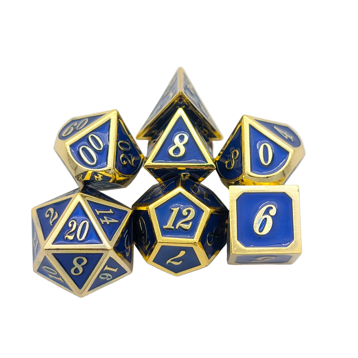 Simple Blue and Gold Metal Dice Set