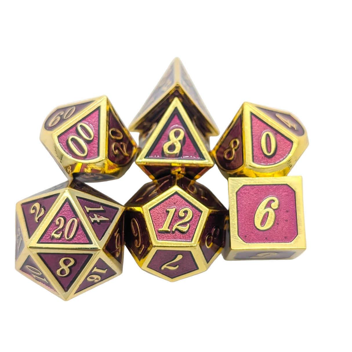 Simple Dark Red and Gold Metal Dice Set