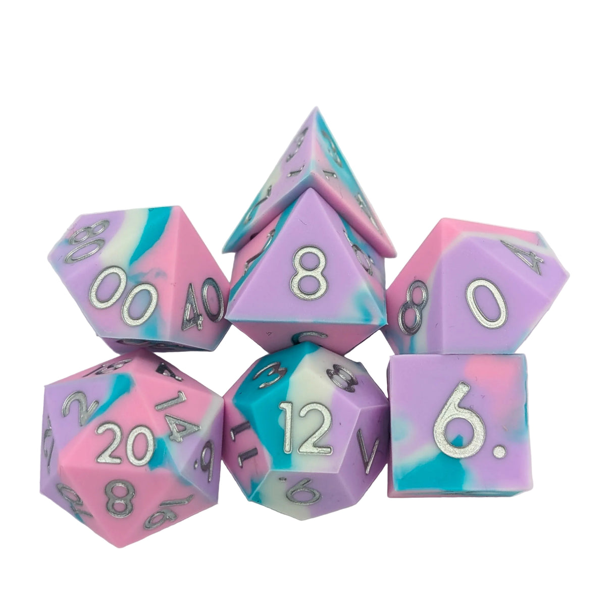 Silicone  Lavender and White Dice Set