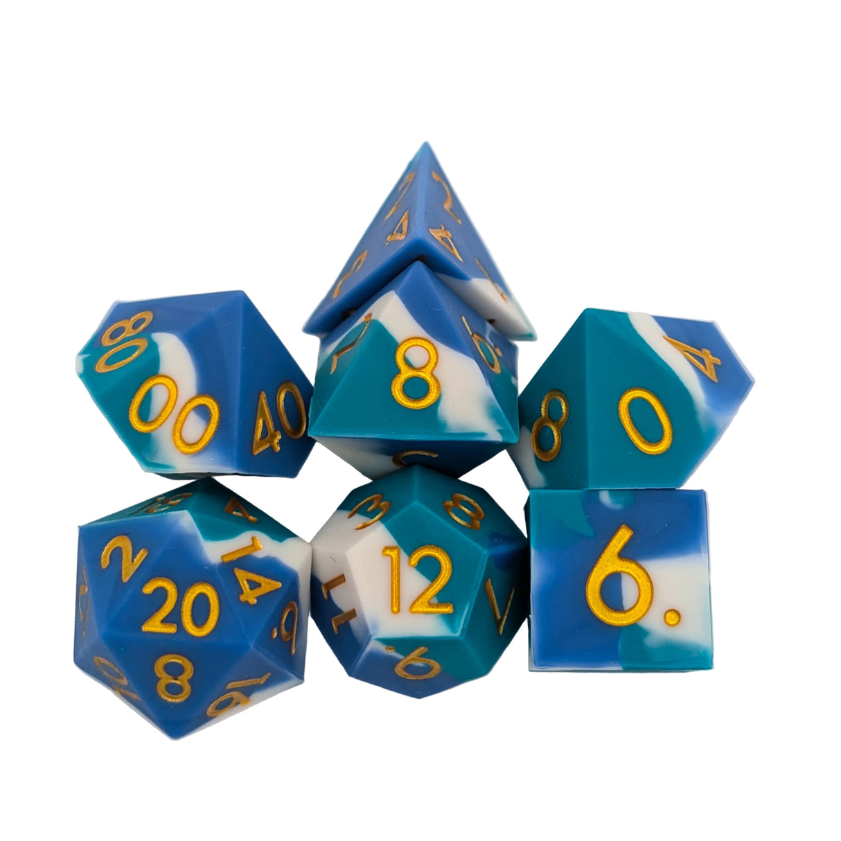 Blue and White Silicone Dice Set
