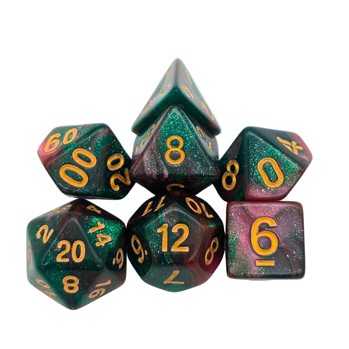 Galaxy Green and Red Dice Set