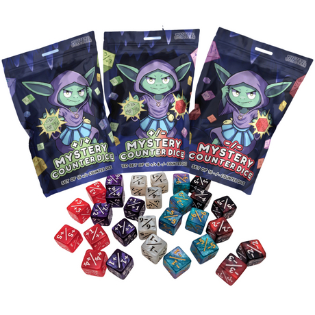 Three designs of 'Mystery Counter Dice' with various bulk wholesale counter dice